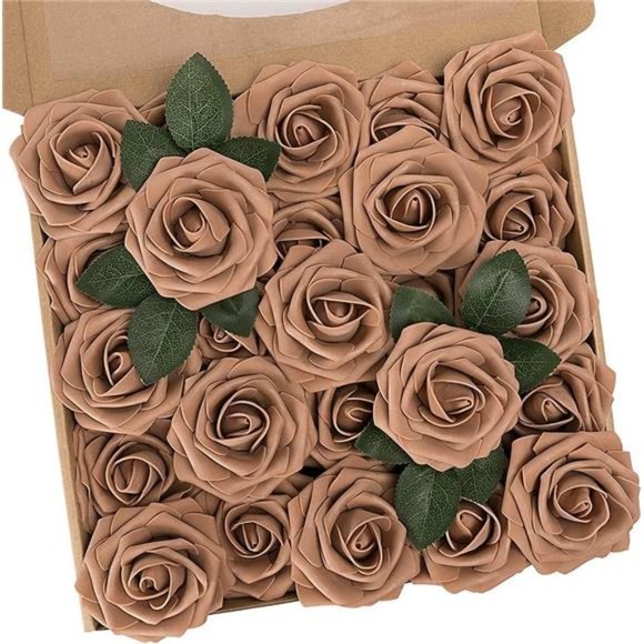 Brown Roses Artificial Flowers 25pcs Fake Flowers Bulk Perfect DIY Fall Wedding - Picture 1 of 6
